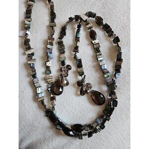 Deb Guyot Abalone & Pearl &Quartz Long Necklace Lariat / Belt 56 Inches Long